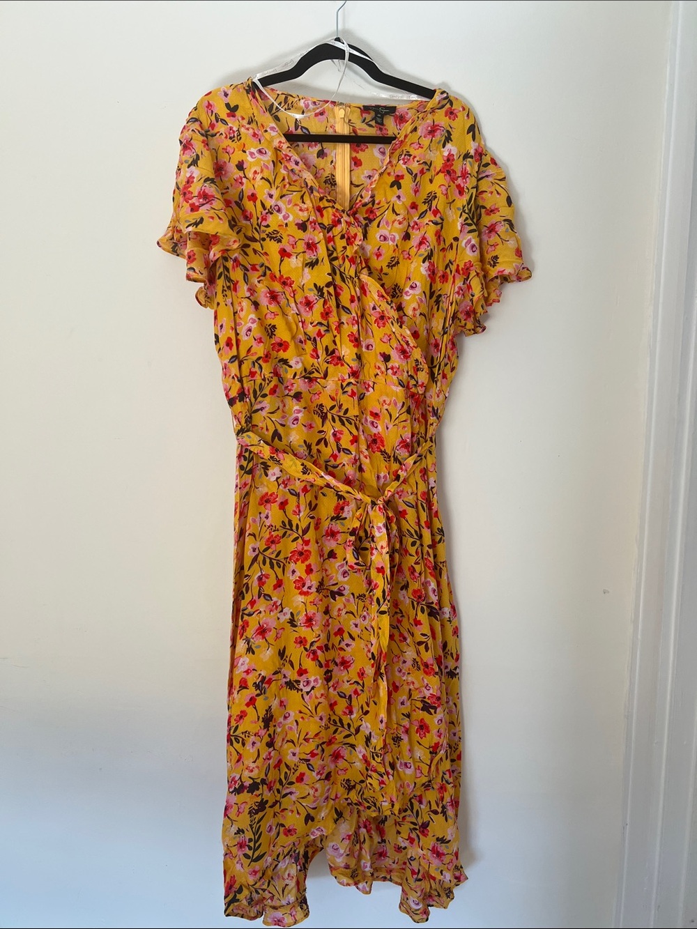 Jessica Simpson Shay Floral Wrap Midi Dress - Yellow